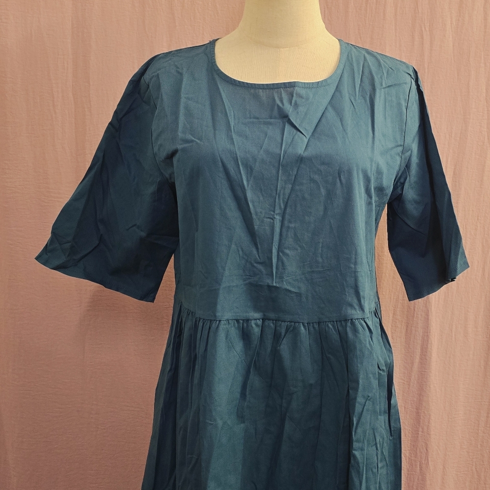 Womens Summer Casual Boho Short Sleeve Crew Neck Empire Waist Midi Dress, Medium - Picture 5 of 10